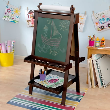 KidKraft Deluxe Wooden Easel, Espresso Finish with a Paper Roll, Two