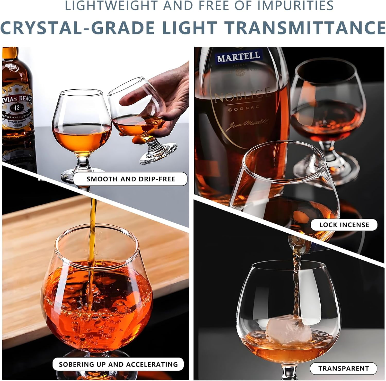 Brandy Glasses Set of 4, Crystal Cognac Glasses, Snifter Glass, Bourbon Tasting Glasses, Old Fashioned Glass, Port Glasses, Whiskey Glasses For Wine, Bourbon, Cognac, Brandy, Scotch