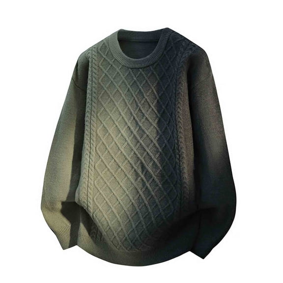 Cable Knit Sweaters for Men Long Sleeve Crew Neck Pullover Tops Casual Loungewear Dark Green M