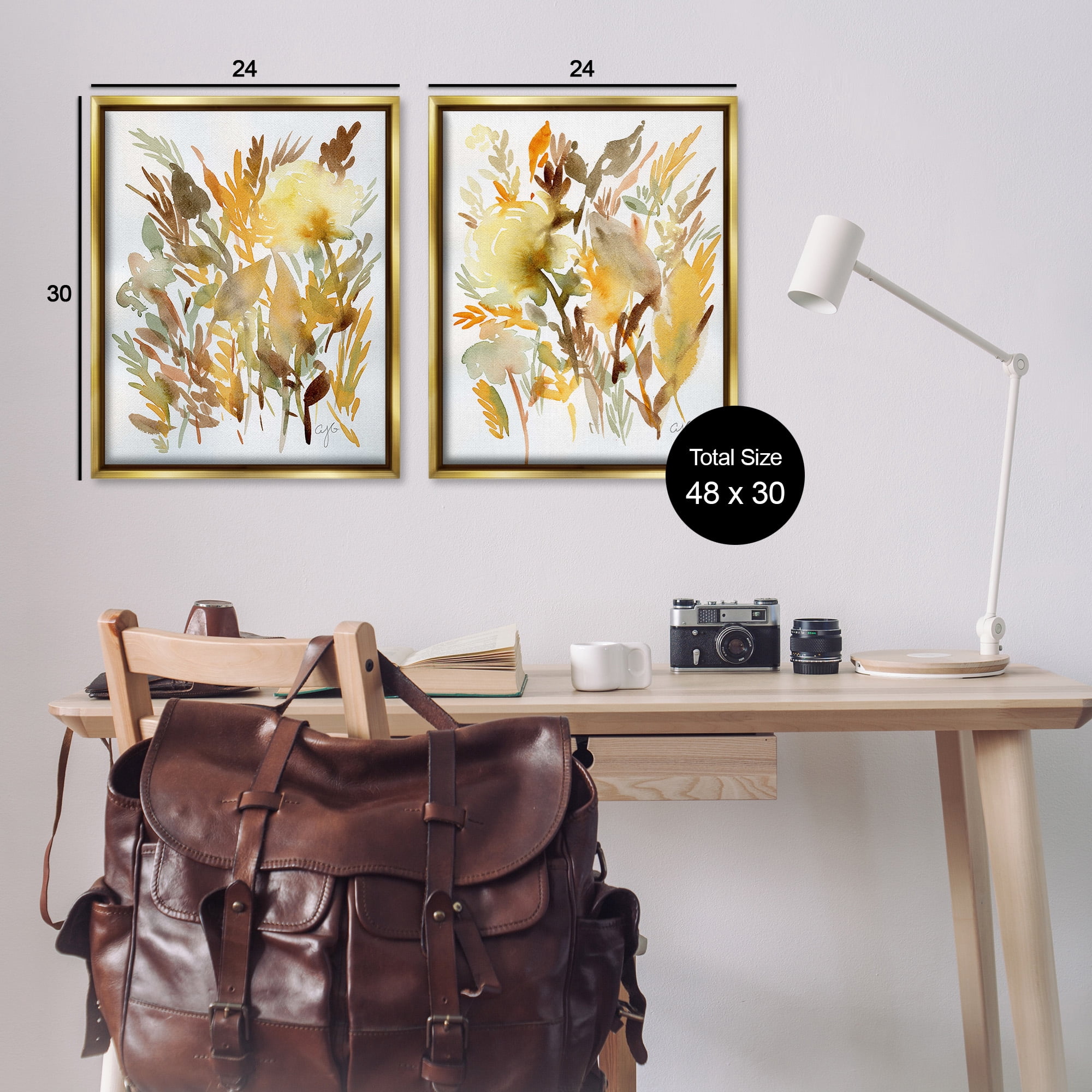 Stupell Industries Country Wheat Abstraction Botanical & Floral Painting Gold Floater Framed Canvas Art Print Wall Art, 25 x 31, Set of 2