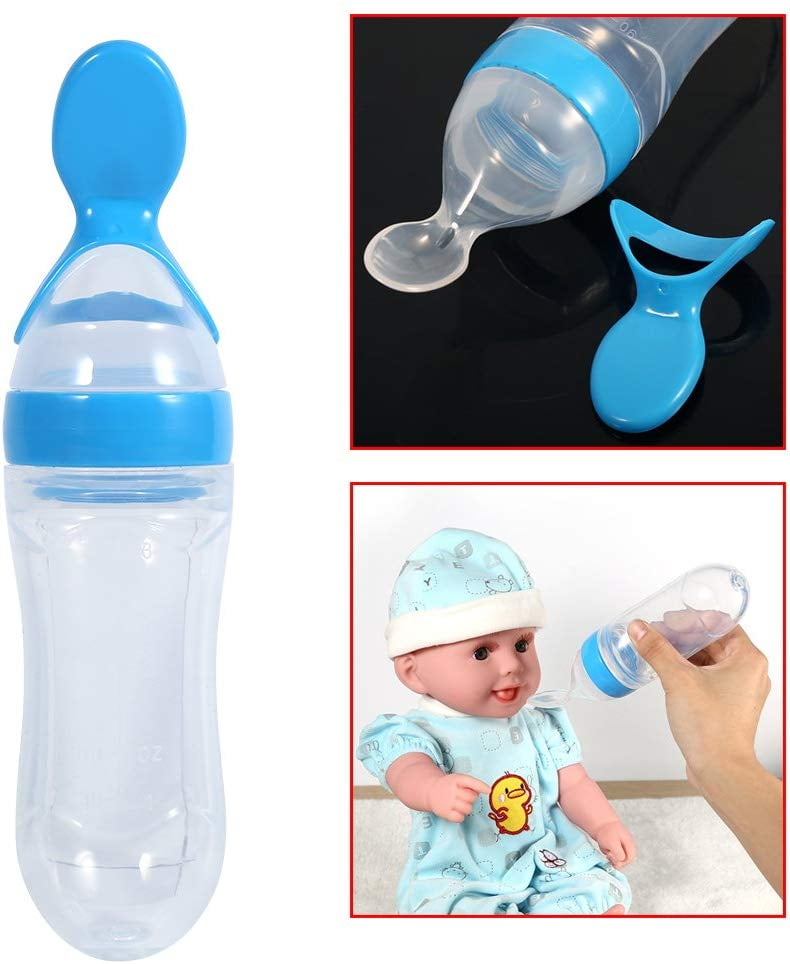 2 Pieces Silicone Baby Spoons Baby Feeding Spoon with Standing Base for  Infant 0-24 Months Dispensing and Feeding (Blue)
