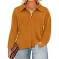thumbnail image 2 of Women's Women's Half Zip Pullover Tops Fall Casual Solid Color Long Sleeve Blouses Trendy Oversized Loose Knit Shirts, 2 of 6