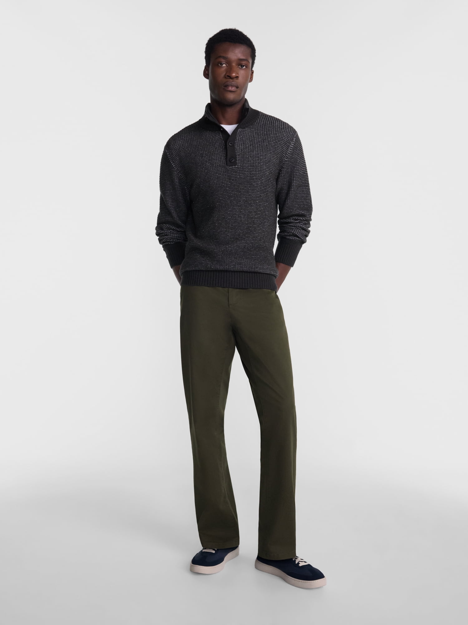 George Men's and Men's Big & Tall Waffle Button Up Mock Neck Sweater, Midweight, Sizes XS-5XT