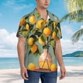 thumbnail image 3 of Fotbe Retro Warm Lemon Flower Camisa Hawaiana para Hombre Unisex – Camisa Casual de Verano con Botones de Manga Corta de Algodón y Lino,X-Large, 3 of 7