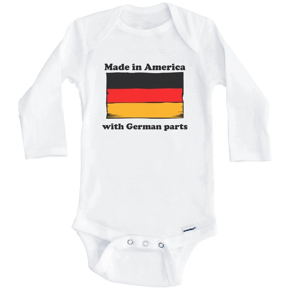 Made In America With German Parts Funny Germany Flag One Piece Baby Bodysuit (Long Sleeve), 0-3 Months White