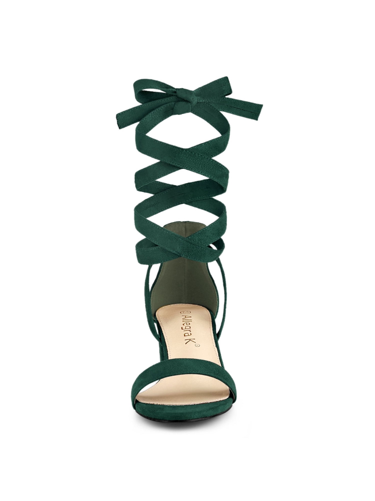 DARING DIVA Women's Open Toe Block Heel Lace Up Heels Sandals Green 8