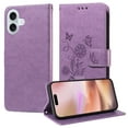 thumbnail image 2 of Designed for iPhone 16 Plus Case Wallet,Women Flip Folio Cover with Butterfly & Flower Embossed PU Leather Stand Credit Card Holders Slots Wrist Strap Shockproof Phone Case,Purple, 2 of 11