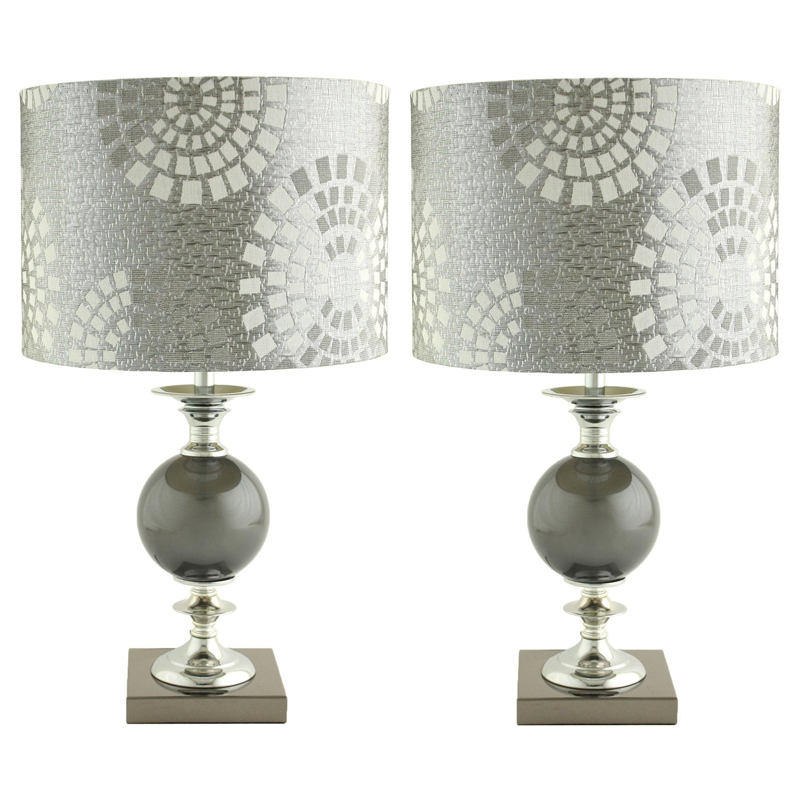 Silver Glitter Diamante Nickle Candlestick Table Lamp With 13 Inch Glitter Drum 