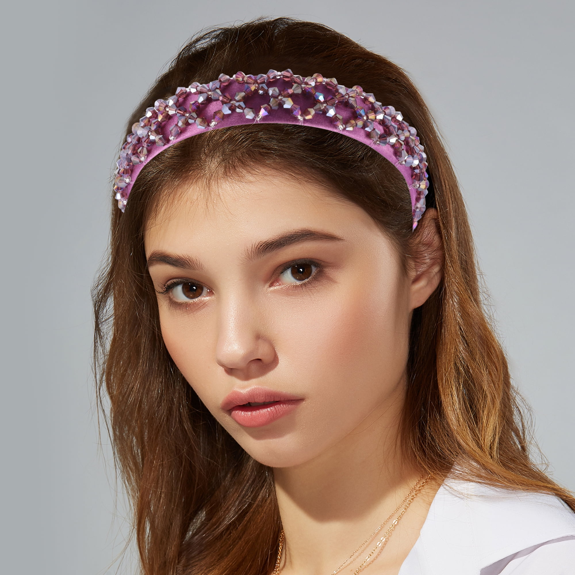 Unique Bargains Rhinestone Headbands for Women 0.79" Wide Dark Purple