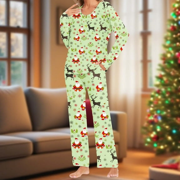 Fznquz Soft Womens Pajamas Set Christmas 2 Piece Sleepwear Top and Pants Long Sleeve Womens Pj Set