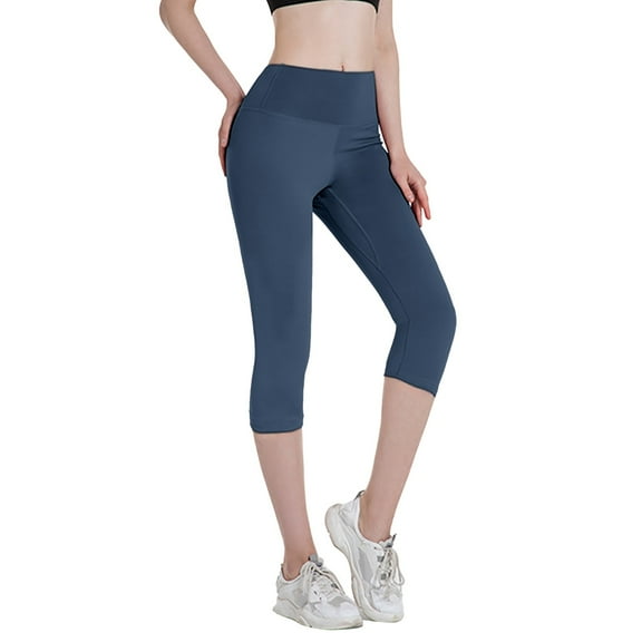 AKEGAMN Capri Yoga Pants with Pockets High Waist Workout Leggings, Blue S-XXL