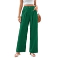 thumbnail image 2 of Women'S Wide Leg Dress Pants High Waisted Trousers Business Casual Slacks Button Palazzo Pant Green M, 2 of 8