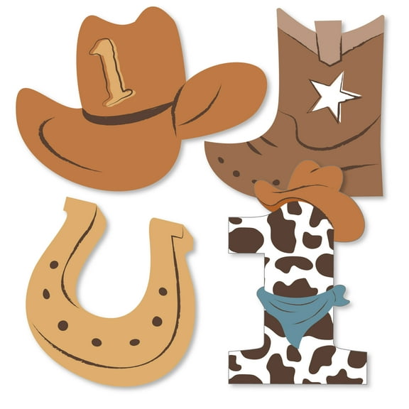 Big Dot of Happiness My First Rodeo - DIY Shaped Little Cowboy 1st Birthday Party Cut-Outs - 24 Count