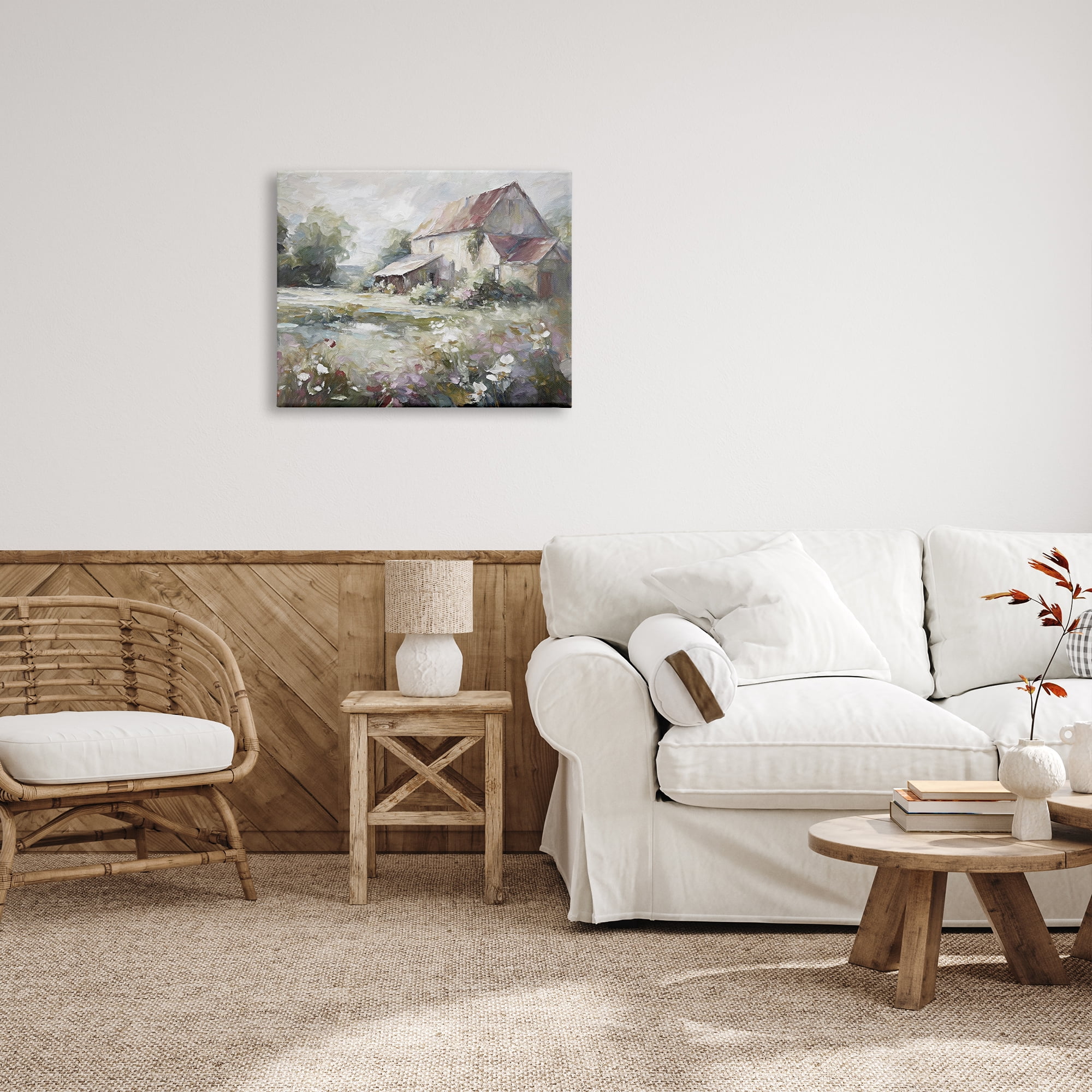 Stupell Industries Muted Cottage Meadow Landscape Painting Gallery Wrapped Canvas Art Print Wall Art, 30 x 24