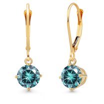 Gem Stone King 14K Yellow Gold Blue Moissanite Earrings for Women | 2.00 Cttw | Gemstone Birthstone | Round 6.5MM
