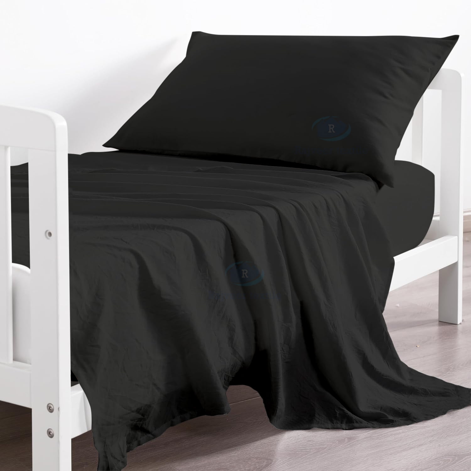 Egyptian Cotton 3 Piece Toddler Bedding Set Includes Crib Mattress Sheet Upto 12" Deep Pocket, Flat Sheet and Envelope Pillowcase, Silky Soft, Breathable and Lightweight, Dark Grey Color