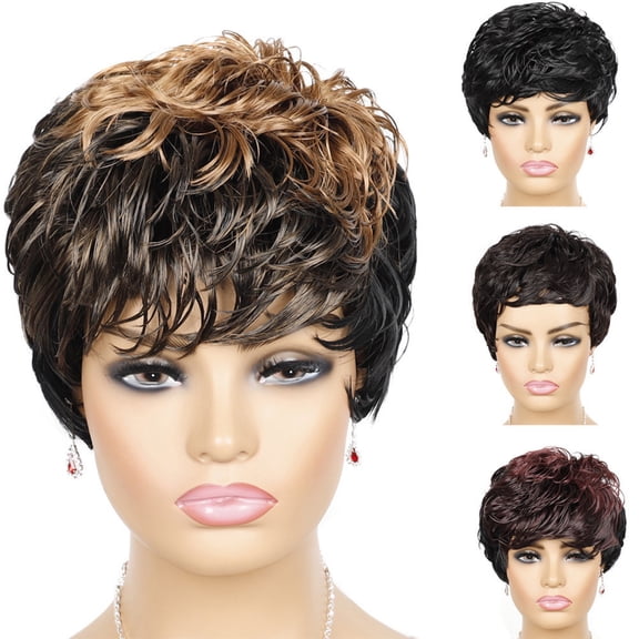 Elf Cut Wig Short Hair Wig with Bangs Mixed Color Highlights Fluffy Synthetic Wig Replacement Wig for Women Halloween Costume Wig