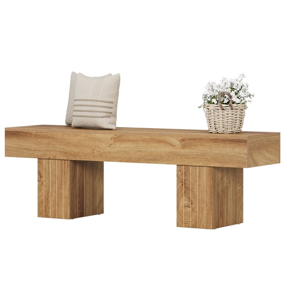 Fnova 55.12 Inch Farmhouse Wooden Bench, Wood Indoor Bench, Multi-Functional Long Seating Bench for Entryway Hallway Bedroom Dining Room