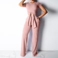 thumbnail image 2 of Plus Size 2 Picec of Outfit Sets for Womens Solid Color Stripe Casual Sports Tie Short Sleeved Pants Set, 2 of 6