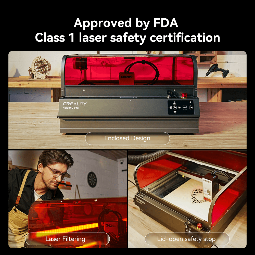 Creality Falcon2 Pro 60W Pro-safe Laser Engraver & Cutter Smart Camera & Air Assist & Auto Fan for Wood, Bamboo, Rubber Leather, Fabric, Acrylic, Plastic
