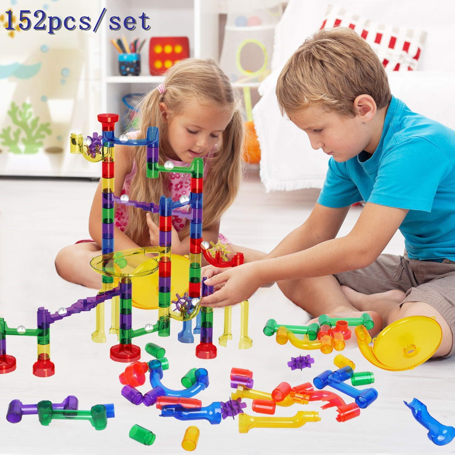 EOYIZW Marble Run for Kids Premium Set 90 Plastic Pieces + 110 Marbles Marbles Run Track Gift for 4 5 6 7 Year Old Boys Girls 200 PCS Marble Runs Maze Game Educational Building Block Toy 