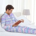 thumbnail image 6 of Yiaed Striped Gradient Print Men’s Pajamas Set - Long Sleeve Button Down Sleep Shirt and Pajama Bottoms Sleepwear Set Mens Pjs Sets Men's Pajama Bottoms-Small, 6 of 7