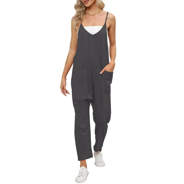 B91xZ Combinaisons Sans Manches Décontractées à Col en V pour Femmes, Mode Ample en Lin, Noir m