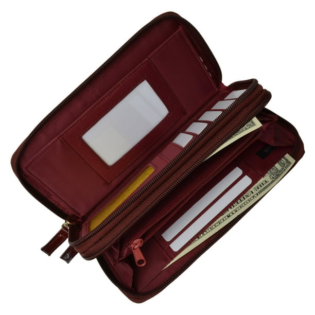 menswallet Eel Skin Unisex Double Zippered Checkbook Cover Wallet E 4575