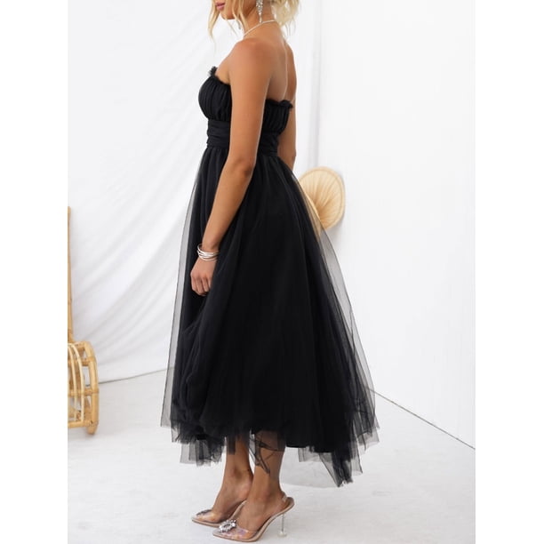 knee length dresses for ladies MissJophiel Corset Strapless Black Tulle Midi Dress Black / Above Knee / US8 main image 1