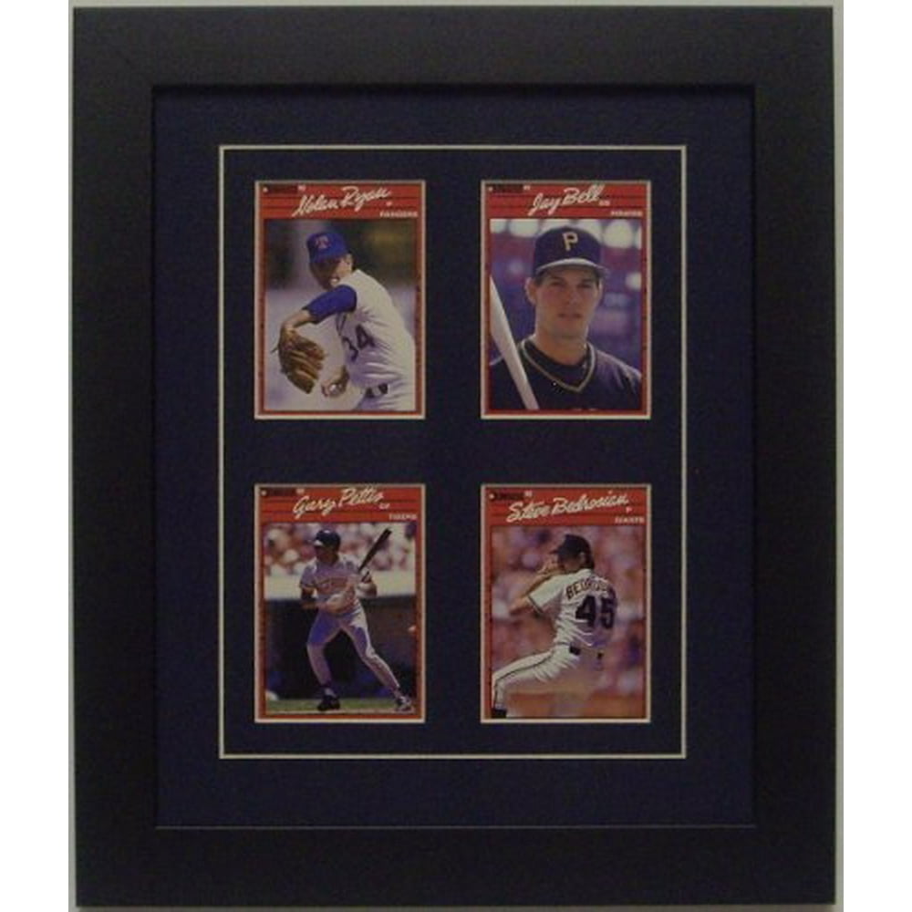 Trading Card Frame for 4 Standard Trading Cards with Navy Blue (White Trim) Matting and Black