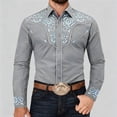 thumbnail image 5 of Retro Cowboy Shirts for Men Western Embroidered Long Sleeve Button Down Shirt Spring Summer Slim Fit Tops Grey L, 5 of 7