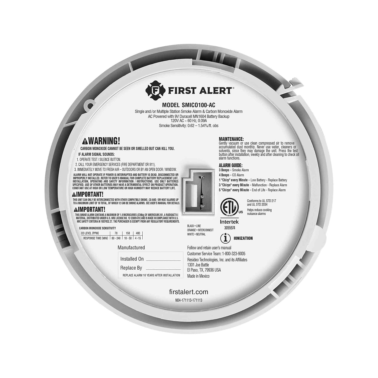 BRK Hard-Wired w/Battery Back-Up Ionization Smoke and Carbon Monoxide Detector