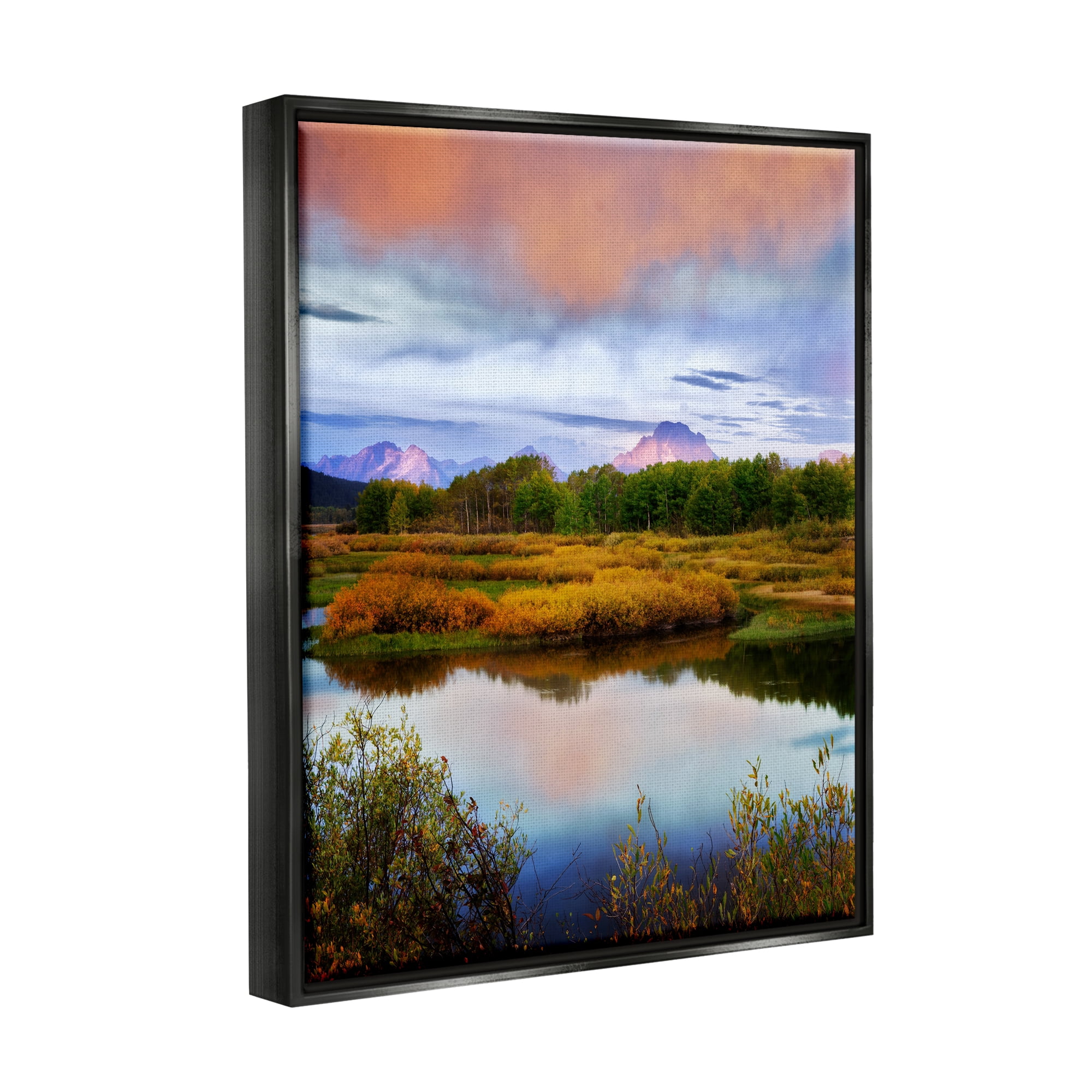 Stupell Industries Cloudy Pond Mountain Peaks Coastal Photography Black Floater Framed Art Print Wall Art