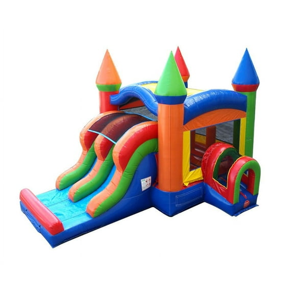 TentandTable Commercial Inflatable Castle Bounce House with Dual Slide, Rainbow