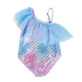 thumbnail image 4 of BESLY Cute Girl Fish Scale Print One Piece Bathing Suit Cutout Back Scoop Neck Swimsuit, 4 of 5
