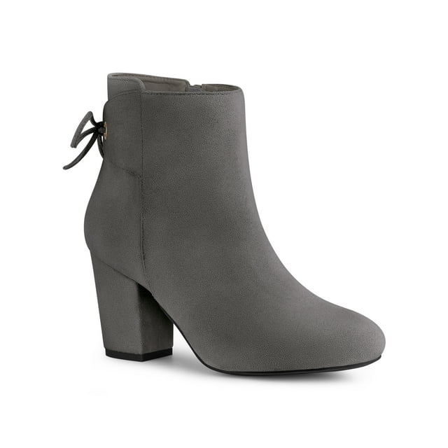 Unique Bargains Women's Round Toe Block Heel Zipper Ankle Boots Grey US 6