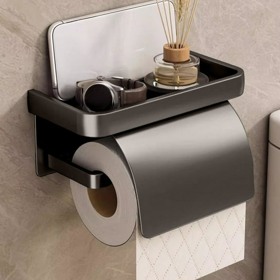 Toilet Paper Holder, Bathroom Storage Organizer, Adhesive Mount No Drill, Space Saving Design, Household and Apartment Use