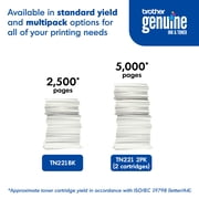Brother Genuine Standard Yield Black Printer Toner Cartridge, TN2212PK, Two-Pack