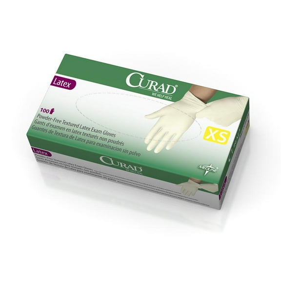 CURAD Powder-Free Textured Latex Exam Gloves,Beige,x-Small,Case of 1000