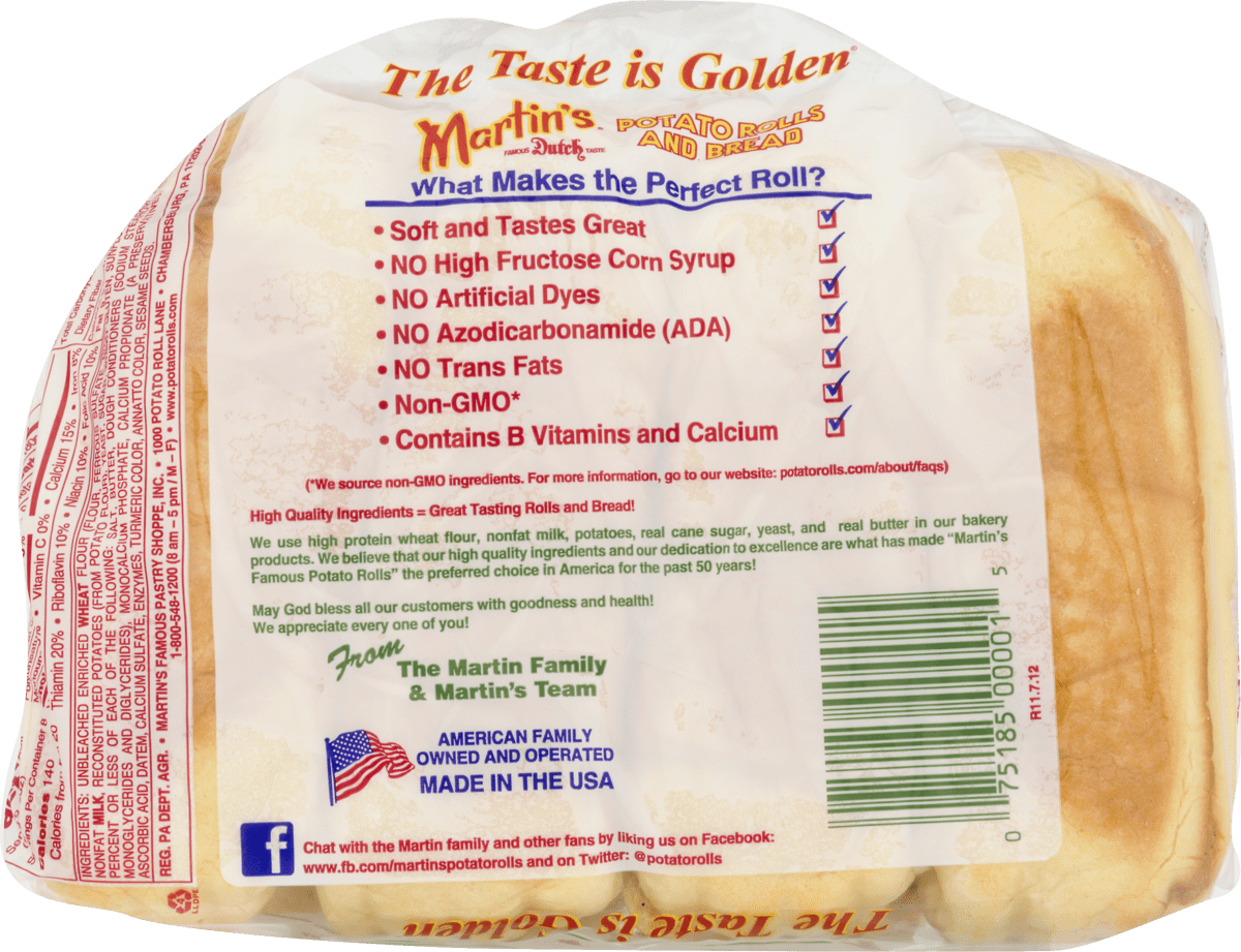 Martin's Famous Pastry Potato Long Rolls, 4-Pack