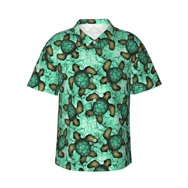 Fotbe Sea Turtle Camisa Hawaiana para Hombre Unisex – Camisa Casual de Verano con Botones de Manga Corta de Algodón y Lino,3X-Large