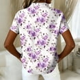 thumbnail image 5 of Women's Hawaiian Summer Beach Shirt Floral Tropic Print Short Sleeve V Neck Button Up Tops Purple M, 5 of 5