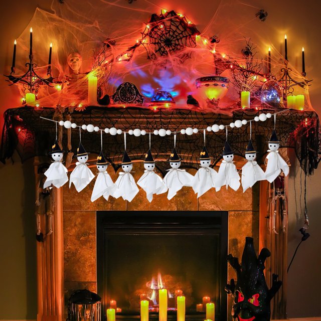 Decoraciones de Halloween, adornos de Halloween, regalos de Halloween, muñeca de Halloween, cuerda de cuentas de madera, cuentas de cáñamo, decoración para colgar en la pared del hogar, adorno colgant