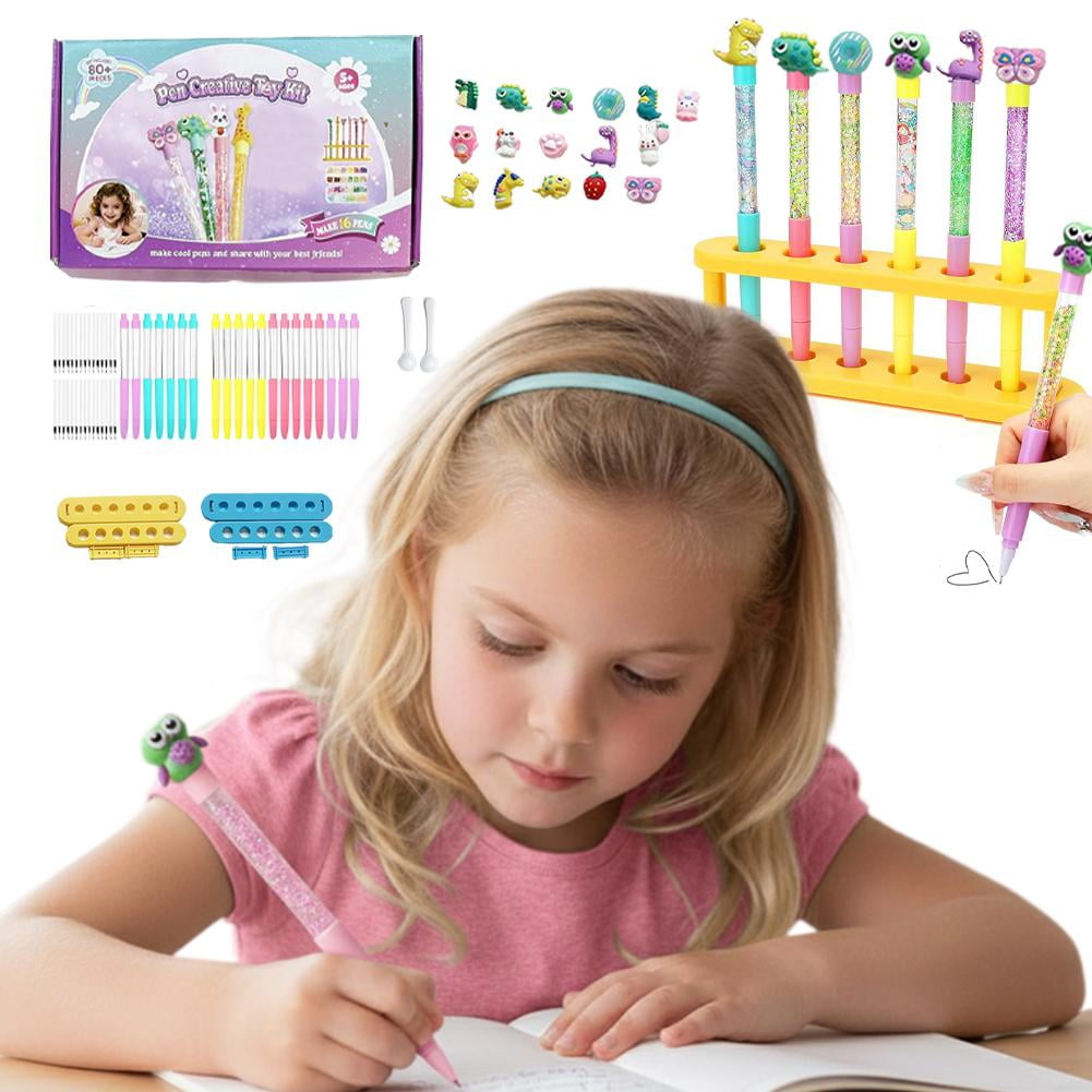 DIY Pen Making Kit, Fun Pen Creator Studio, 16pcs Personalised Pens with 4 Colors Refill, Creative Art Craft Kits Birthday Back School Gift for Tweens Girls 6 7 8 9 10 Years