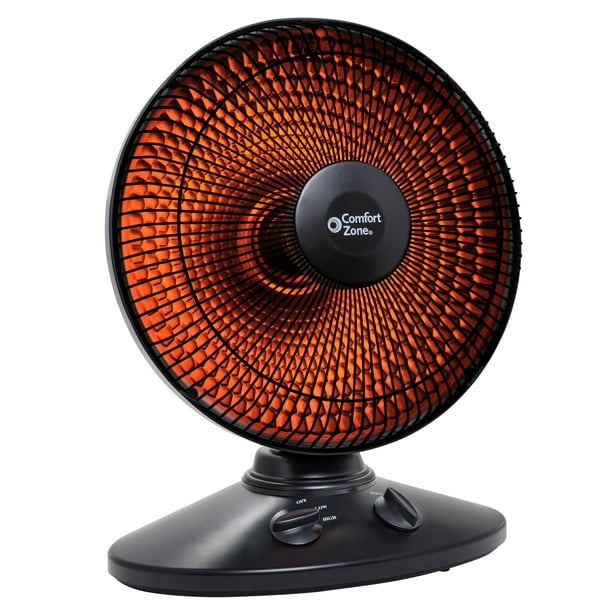 Comfort Zone 700 1000 Watt Oscillating Parabolic Dish Radiant Electric Portable Space Heater Black Walmart Com
