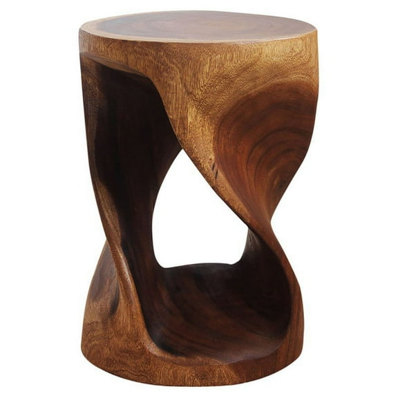 Strata Furniture 20x14" Round Traditional Wood Twist Stool in Walnut