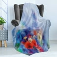 thumbnail image 4 of Flower Soft Flannel Fleece Blanket, Hazy Paint of Nature Elements Botanic Floral Motives Artisan Depition of Natural Life, Cozy Plush for Indoor and Outdoor Use, 60" x 80", Red Blue, by Ambesonne, 4 of 5