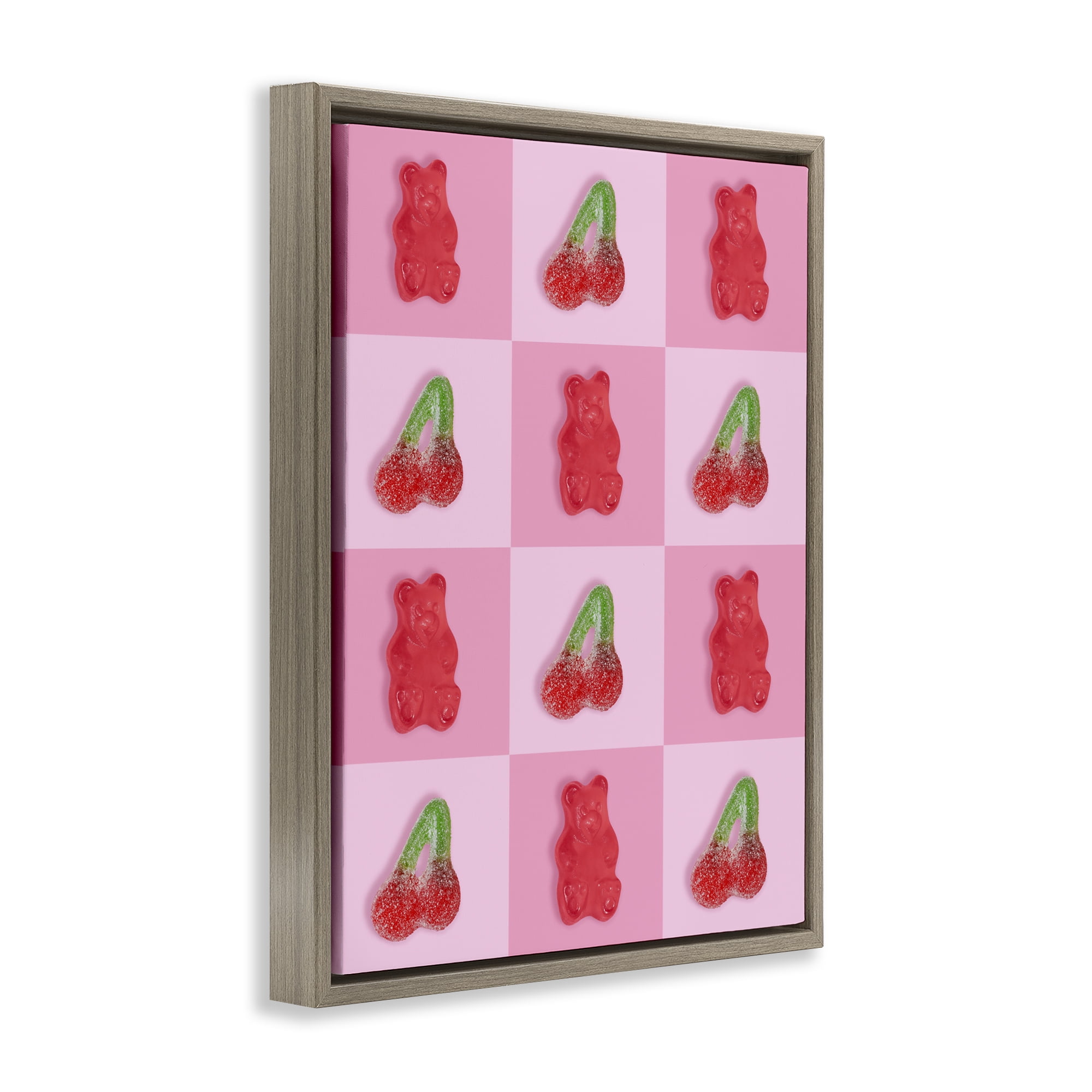 Stupell Industries Gummy Bears and Cherries Grid Brown Framed Floater Canvas Wall Art, design by LISH Creative