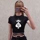 thumbnail image 4 of Queen Of Spade Crop Tops para mujer, camiseta de vendaje negro, camisetas cortas sexys, camisas de manga corta para mujer, Ropa para Niñas, 4 of 5