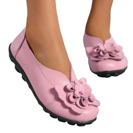 Oyedens Womens Slip on Loafers Comfortable Walking Shoes Bohemia Flower Casual Leather Ballet Flats